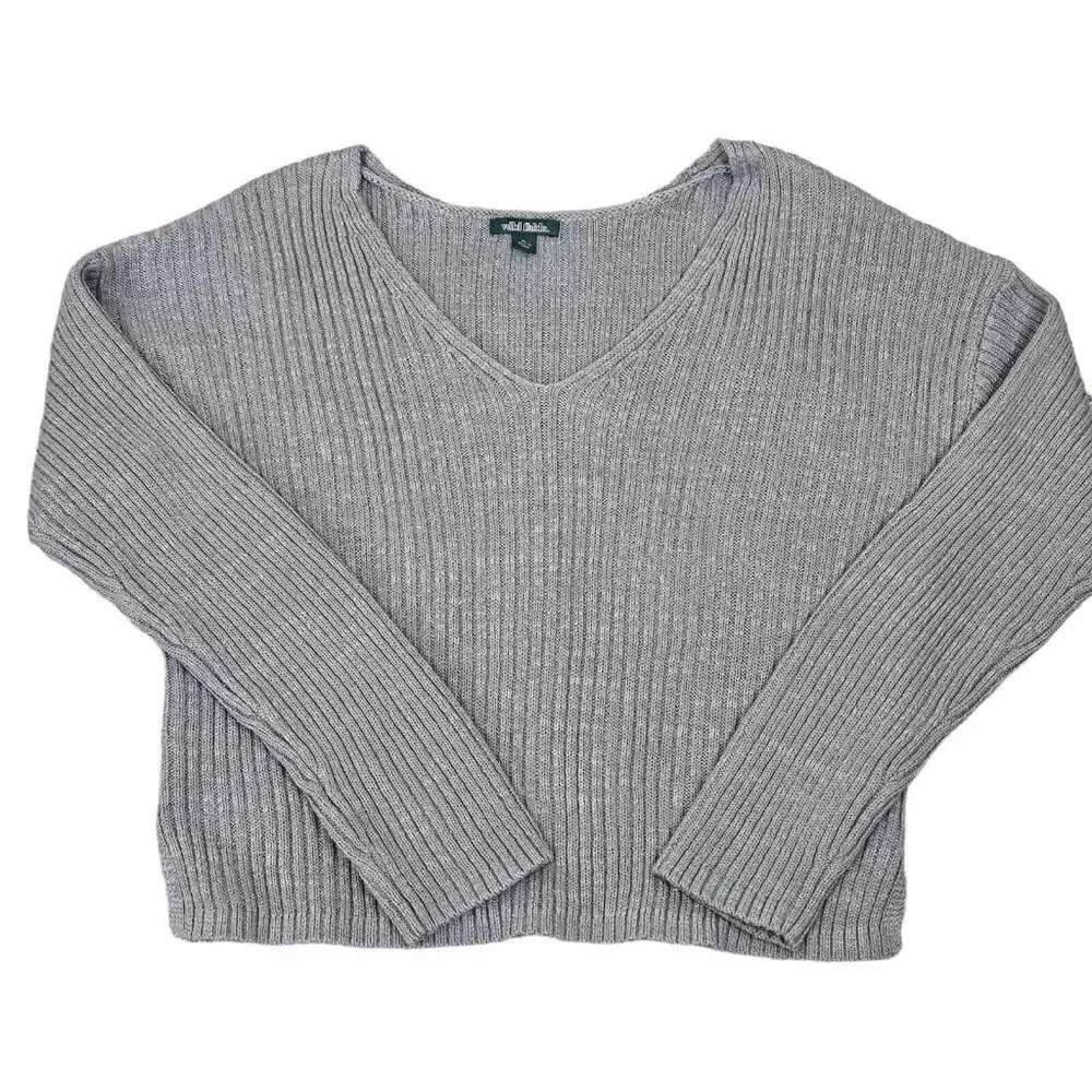 Wild Fable Women's V-Neck Rib Knit Pullover Sweater Gray‎ Size XLarge